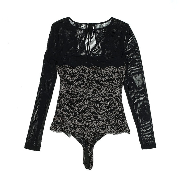 GUESS Sheer Lace Bodysuit in Jet Black Multi – Size XS – NWT - Picture 3 of 5